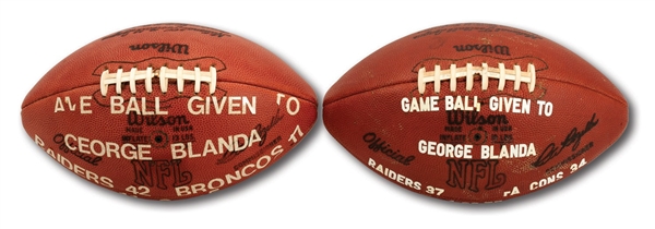 GEORGE BLANDAS PAIR OF 11/2/1975 AND 11/30/1975 OAKLAND RAIDERS GAME BALLS FROM HIS RECORD 26TH & FINAL SEASON (BLANDA COLLECTION)
