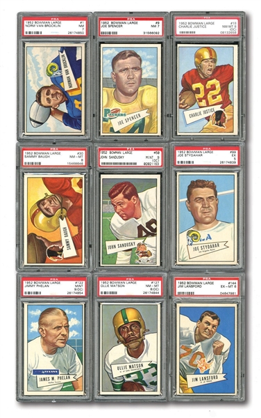 1952 BOWMAN FOOTBALL LARGE COMPLETE SET OF (144) ALL PSA GRADED (6.0 GPA, #10 COMPLETE)