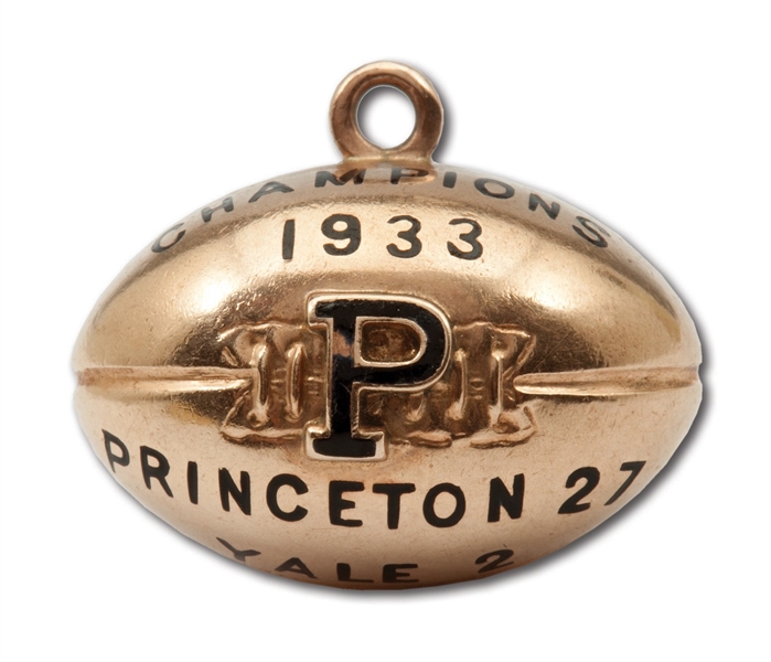 1933 PRINCETON TIGERS FOOTBALL NATIONAL CHAMPIONS 10K GOLD CHARM ISSUED TO PLAYER (S.J. McPARTLAND)