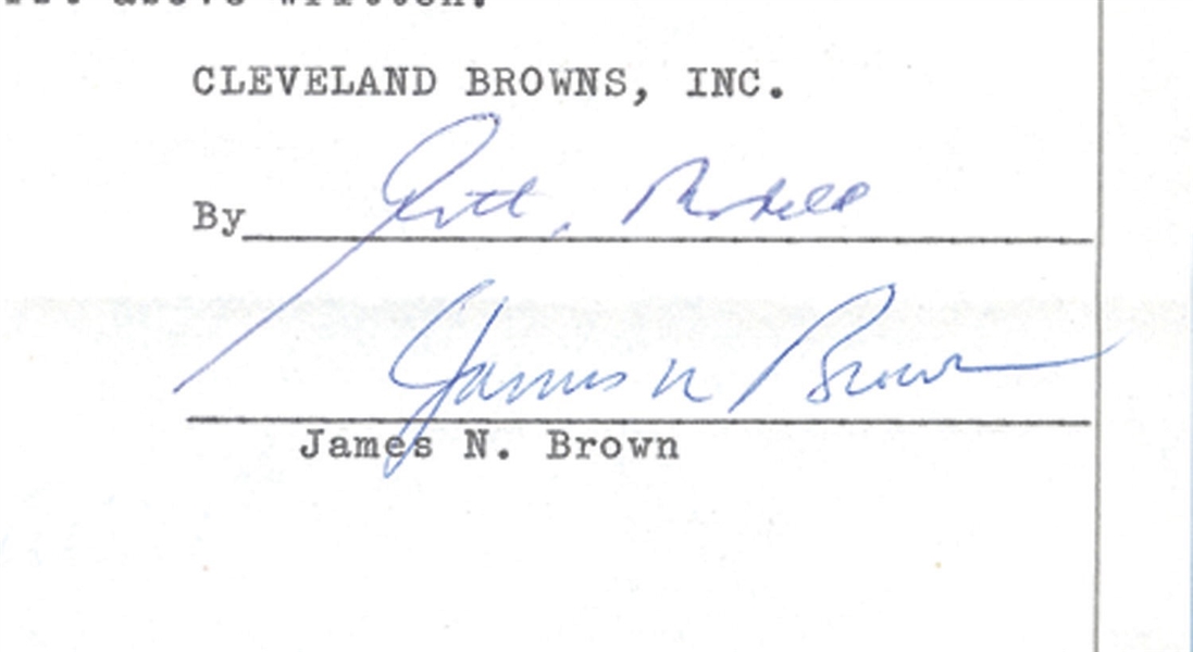 10/31/1964 JIM BROWN SIGNED CLEVELAND BROWNS PLAYERS CONTRACT RIDER ALSO SIGNED BY ART MODELL