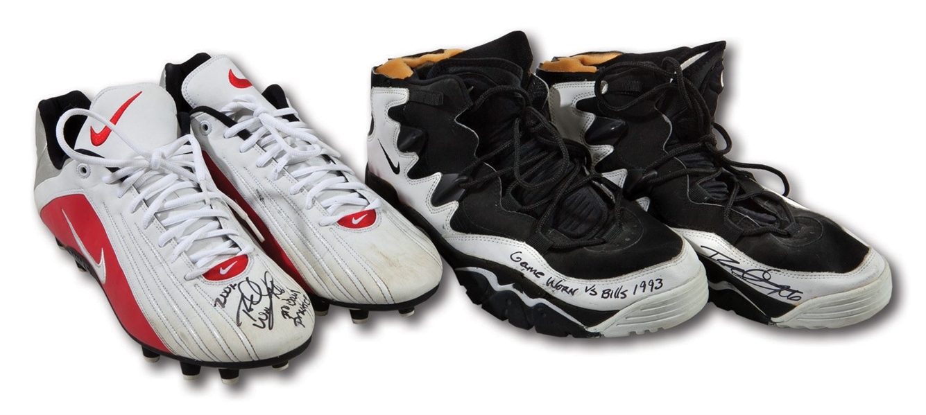 ROD WOODSONS 1994 PITTSBURGH STEELERS GAME WORN & SIGNED TURF SHOES AND 2002 PRO BOWL PRACTICE WORN & SIGNED CLEATS (WOODSON LOA)