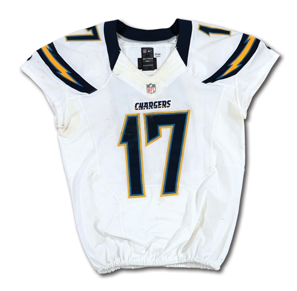 2012 PHILIP RIVERS SAN DIEGO CHARGERS GAME WORN ROAD JERSEY PHOTO-MATCHED TO TWO NOVEMBER GAMES (NFL/PSA LOA, PHOTO-MATCHED)