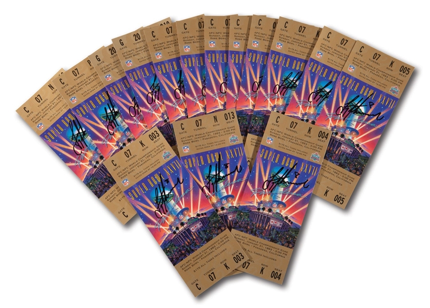 LOT OF (15) 1993 SUPER BOWL XXVII FULL UNUSED TICKETS SIGNED BY MVP TROY AIKMAN