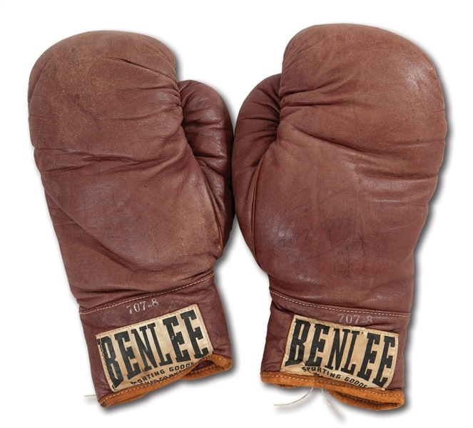 5/15/1953 ROCKY MARCIANO FIGHT WORN & SIGNED GLOVES FROM JERSEY JOE WALCOTT II BOUT WITH EXCELLENT PROVENANCE