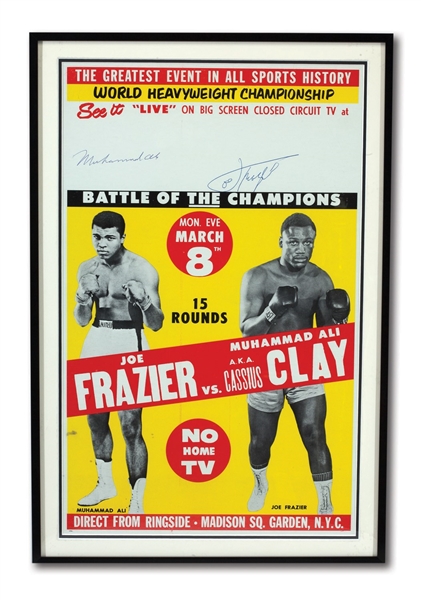MUHAMMAD ALI AND JOE FRAZIER DUAL-SIGNED 3/8/1971 "FIGHT OF THE CENTURY" CLOSED CIRCUIT POSTER