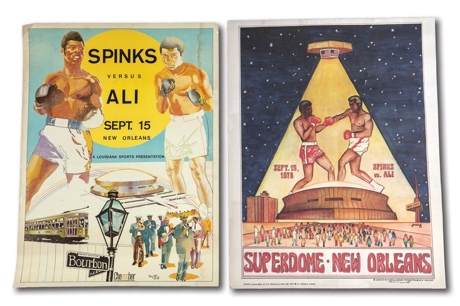PAIR OF SEPT. 15, 1978 MUHAMMAD ALI VS. LEON SPINKS LOUISIANA SUPERDOME ON-SITE FIGHT POSTERS – TWO DIFFERENT VERSIONS