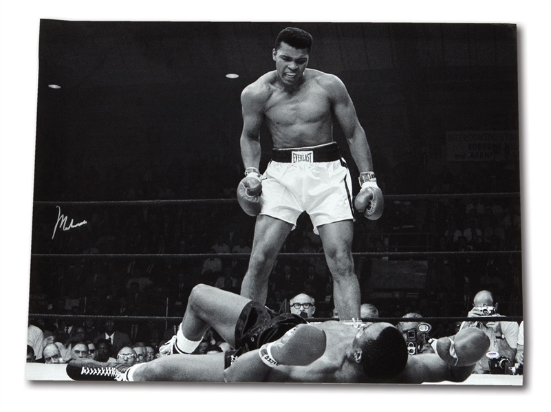 MUHAMMAD ALI SIGNED LARGE FORMAT 30 X 40 PHOTO "STANDING OVER LISTON" (PSA/DNA MINT 9)