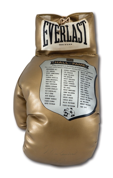 MUHAMMAD ALI SIGNED AND DATED "1978" OVERSIZED EVERLAST GOLD BOXING HALL OF FAME COMMEMORATIVE GLOVE