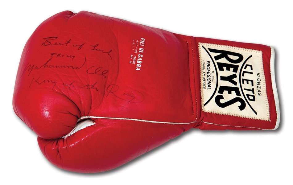 MUHAMMAD ALI SIGNED & INSCRIBED "KING OF THE RING" CLETO REYES BOXING GLOVE