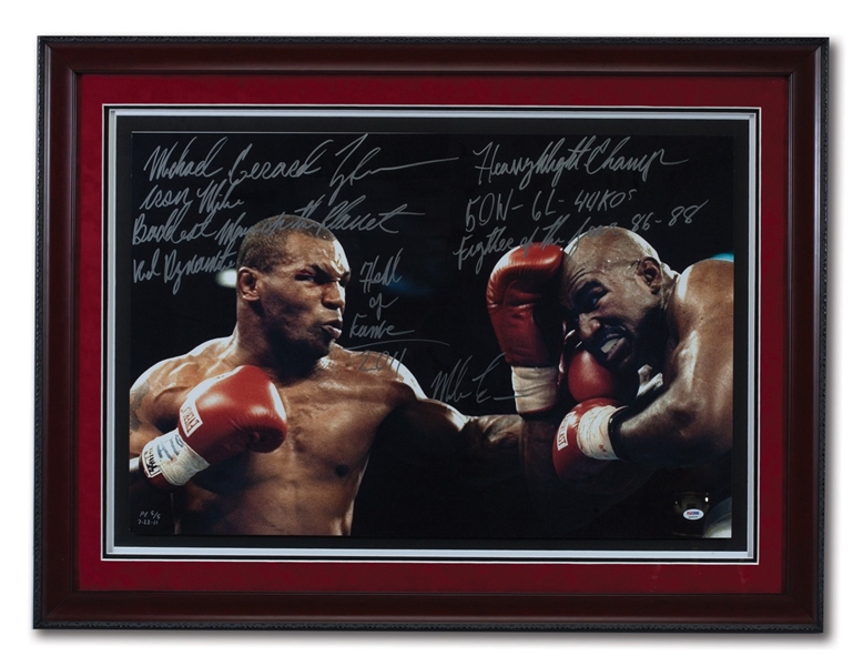 IMPRESSIVE MIKE TYSON SIGNED 20 X 30 PHOTO (PE 5/5) FROM HOLYFIELD I FIGHT WITH HUGE AUTOGRAPH AND LONG INSCRIPTION - ONLY 5 PRODUCED