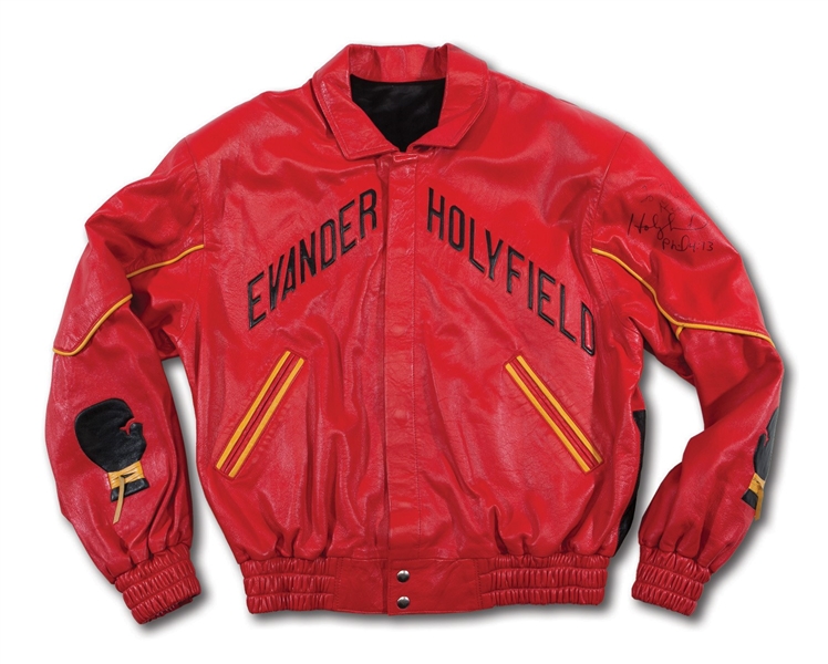 EVANDER HOLYFIELDS AUTOGRAPHED "HEAVYWEIGHT CHAMPION OF THE WORLD ONCE AGAIN" CUSTOM LEATHER JACKET CELEBRATING VICTORY OVER MIKE TYSON