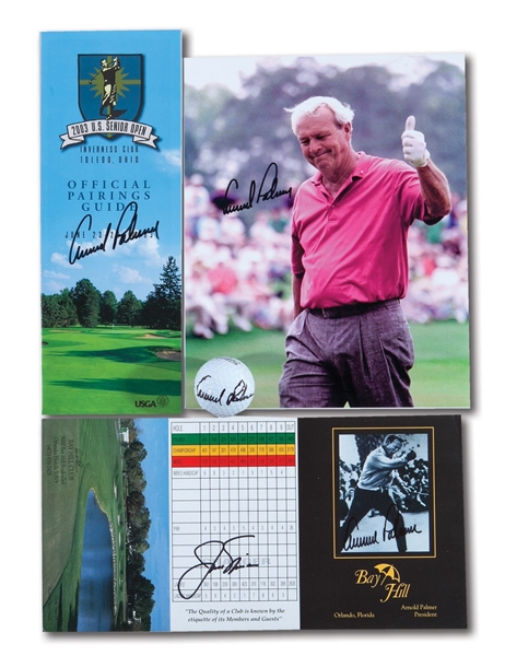 ARNOLD PALMER LOT OF (4) AUTOGRAPHED ITEMS INCL. PALMER/NICKLAUS DUAL-SIGNED BAY HILL SCORECARD