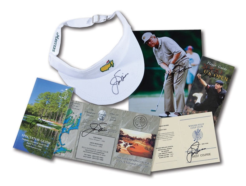 JACK NICKLAUS LOT OF (6) AUTOGRAPHED ITEMS INCL. MASTERS VISOR
