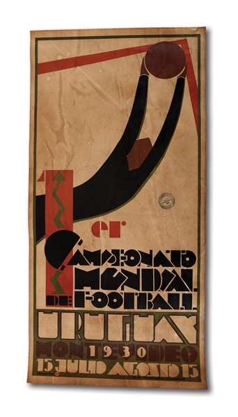 INCREDIBLY RARE 1930 FIFA WORLD CUP SOCCER ORIGINAL ON-SITE COLOR POSTER FROM INAUGURAL TOURNAMENT IN URUGUAY