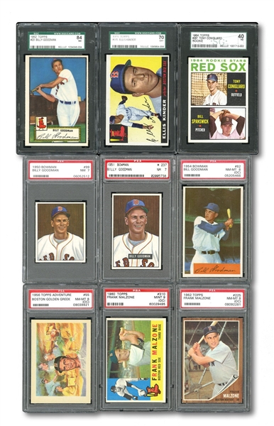 BOSTON RED SOX PLAYER LOT OF (15) 1950-64 TOPPS & BOWMAN PSA & SCG GRADED CARDS