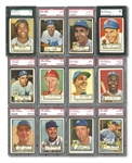 1952 TOPPS BASEBALL COLLECTION OF (75) PSA AND SGC GRADED CARDS INCL. HOFERS AND STARS