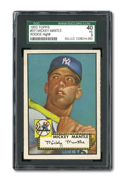 1952 TOPPS #311 MICKEY MANTLE SGC 40 VG 3