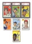 LOT OF (7) 1954 TOPPS BASEBALL HOFERS INCL. #1 AND #250 TED WILLIAMS