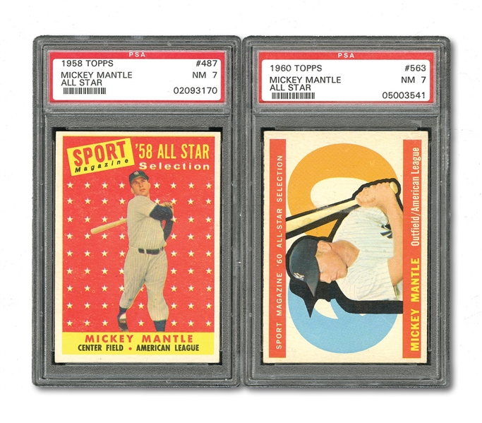 1958 AND 1960 TOPPS MICKEY MANTLE ALL-STAR CARDS BOTH PSA NM 7