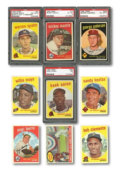 LOT OF (24) 1959 TOPPS BASEBALL HOFERS AND STARS INCL. #10 MANTLE