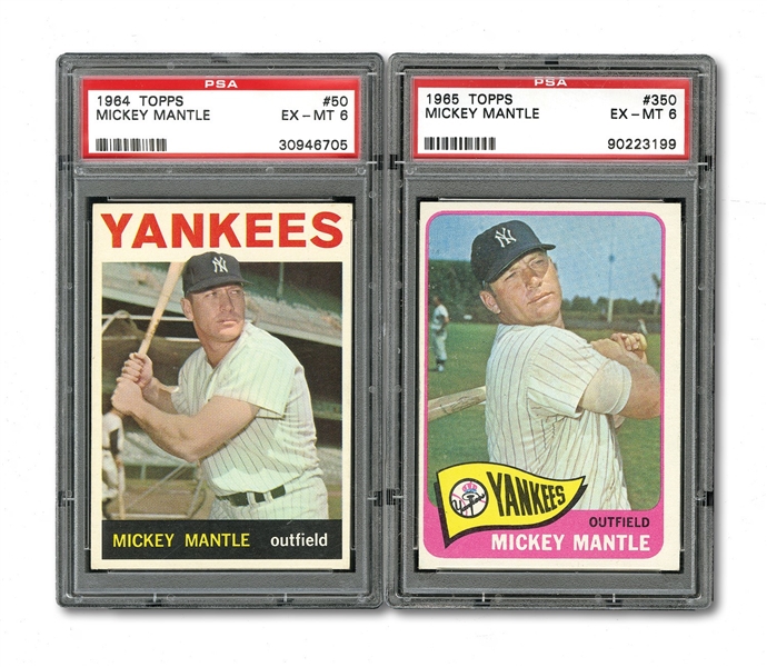 1964 AND 1965 TOPPS MICKEY MANTLE CARDS BOTH PSA EX-MT 6