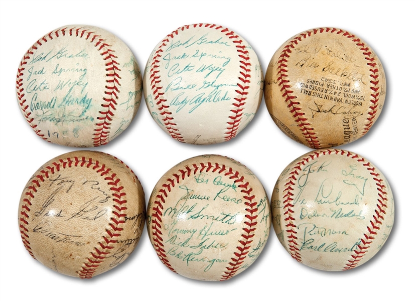 LOT OF (6) 1940-60S PCL SAN DIEGO PADRES TEAM SIGNED BASEBALLS (SDHOC COLLECTION)