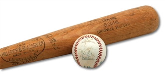 C.1950S RAY BOONE GAME USED H&B PROFESSIONAL MODEL BAT PLUS BOONE FAMILY SIGNED BASEBALL W/ RAY, BOB, BRET & AARON (SDHOC COLLECTION)