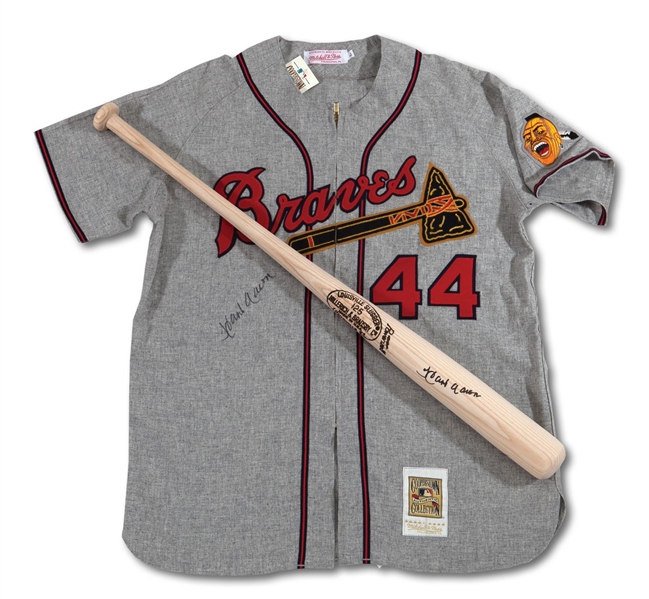 HANK AARON AUTOGRAPHED REPLICA JERSEY AND BAT (SDHOC COLLECTION)