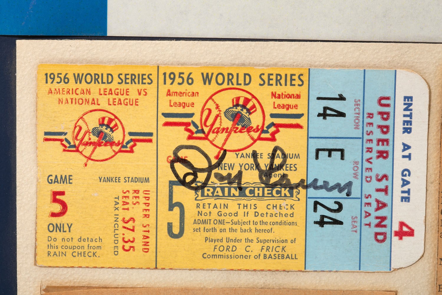 Don Larsen Signed 1956 World Series Perfect Game Box Score 10x13