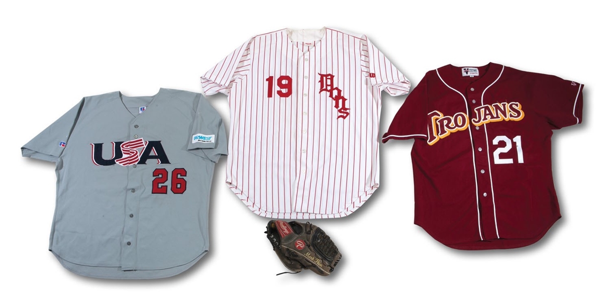 MARK PRIOR HIGH SCHOOL (USDHS), COLLEGE (USC) AND TEAM USA GAME WORN JERSEYS AND GAME USED GLOVE ENSEMBLE (SDHOC COLLECTION)