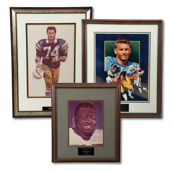 TRIO OF SAN DIEGO CHARGERS HALL OF FAME INDUCTION PRINTS INCL. RON MIX, ERNIE LADD & GARY GARRISON (SDHOC COLLECTION)