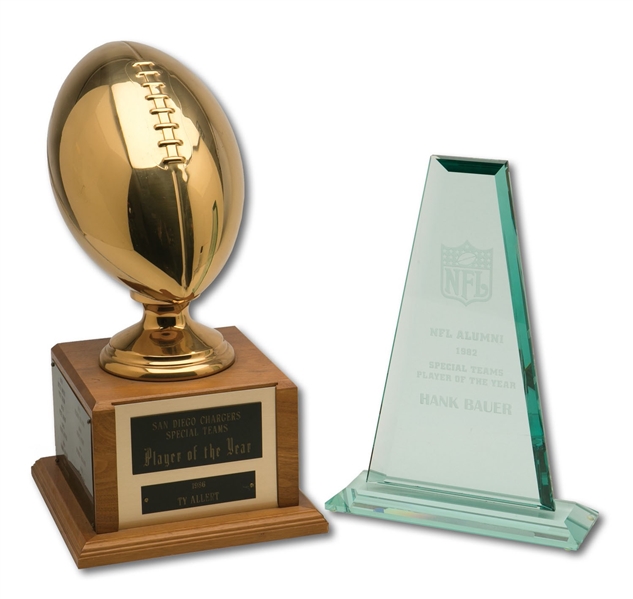 PAIR OF SAN DIEGO CHARGERS SPECIAL TEAMS PLAYER OF THE YEAR TROPHIES (SDHOC COLLECTION)