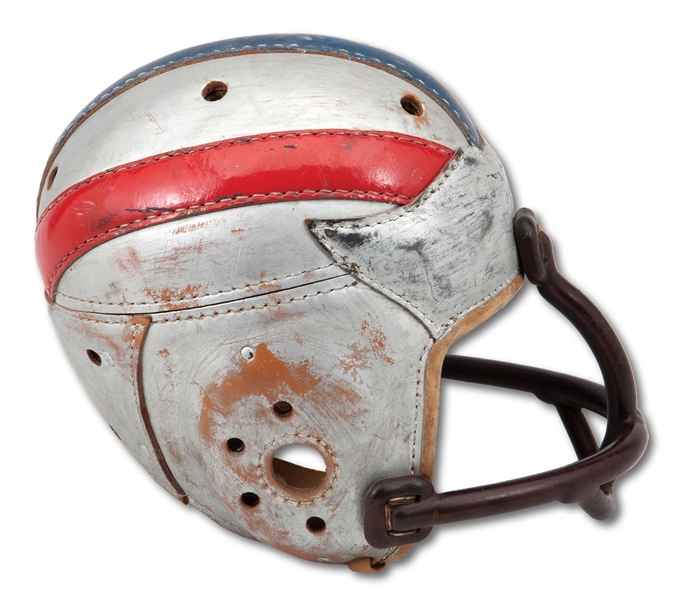 1937 GIL KUHN (USC) COLLEGE ALL-STAR GAME WORN SPALDING HELMET WITH RARE STYLE FACE GUARD (SDHOC COLLECTION)