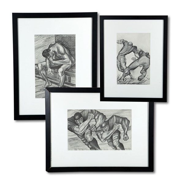 ERNIE BARNES COLLECTION OF (3) CHARCOAL DRAWING PRINTS NICELY MATTED & FRAMED (SDHOC COLLECTION)