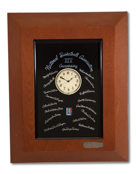 1971 NBA ALL-STAR GAME (21.5" X 30") CLOCK CELEBRATING LEAGUES 25TH ANNIVERSARY PRESENTED TO SAN DIEGO ROCKETS TEAM PRESIDENT ROBERT BREITBARD (SDHOC COLLECTION)