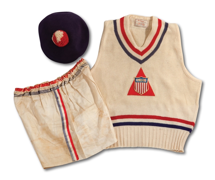 BILL MILLER 1932 LOS ANGELES SUMMER OLYMPICS USA TRACK & FIELD SHORTS, SWEATER AND CAP WORN BY THE POLE VAULT GOLD MEDALIST (SDHOC COLLECTION)
