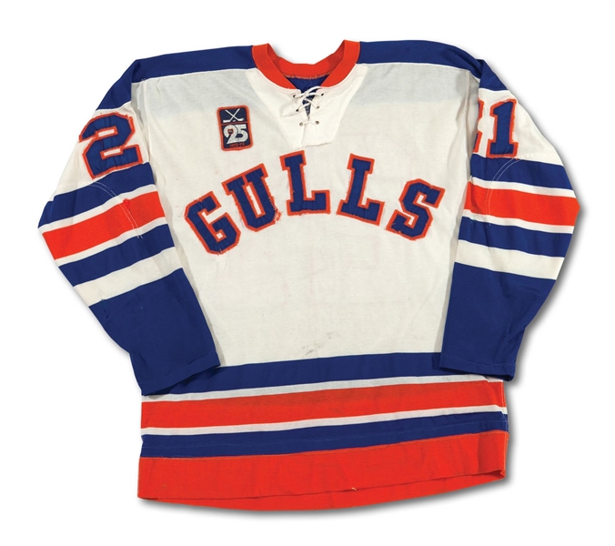 1972-73 SAN DIEGO GULLS GAME WORN JERSEY WITH WHL 25TH ANNIVERSARY PATCH (SDHOC COLLECTION)