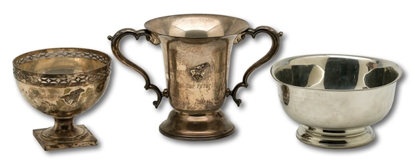 TRIO OF 1987 (2) AND 1990 (1) DEL MAR RACETRACK FUTURITY AND DEBUTANTE STAKES TROPHIES - TWO STERLING SILVER (SDHOC COLLECTION)
