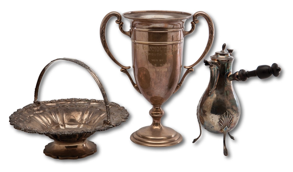 TRIO OF 1984-85 HORSE RACING CHAMPION TROPHIES WON BY LIFES MAGIC - TWO STERLING SILVER (SDHOC COLLECTION)