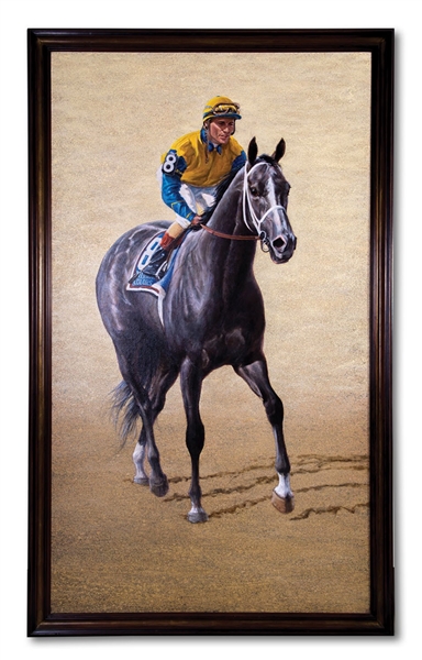 MASSIVE 8 X 4 ORIGINAL OIL ON CANVAS OF 1988 KENTUCKY DERBY CHAMPION WINNING COLORS WITH JOCKEY GARY STEVENS BY ARTIST WILLIAM ALLEN ORR (SDHOC COLLECTION)