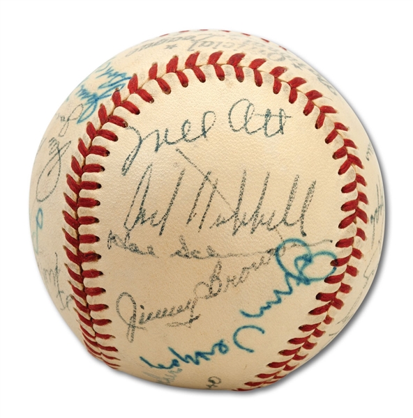 1936 NEW YORK GIANTS AND ST. LOUIS CARDINALS SIGNED BASEBALL WITH 21 AUTOGRAPHS