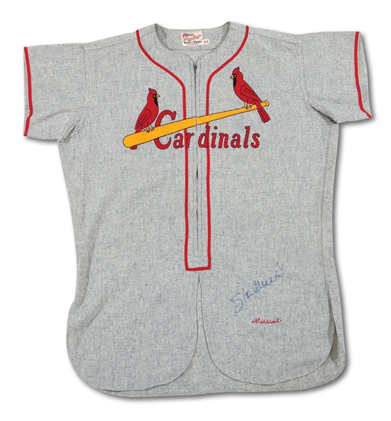1954 STAN MUSIAL AUTOGRAPHED ST. LOUIS CARDINALS GAME WORN ROAD JERSEY