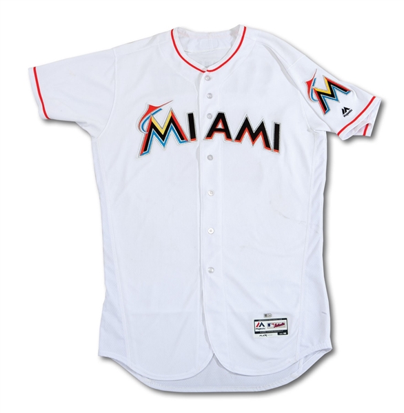MAY 2016 GIANCARLO STANTON MIAMI MARLINS GAME WORN HOME JERSEY - WORN 4 GAMES INCL. GAME-WINNING 475-FT. HOME RUN 5/6/16 VS. PHI (MLB AUTH.)