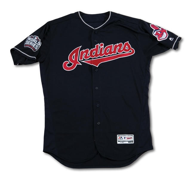 2016 CODY ALLEN CLEVELAND INDIANS WORLD SERIES GAME WORN ALTERNATE JERSEY FROM EVERY GAME HE PITCHED (PHOTO-MATCHED, MLB AUTH.)