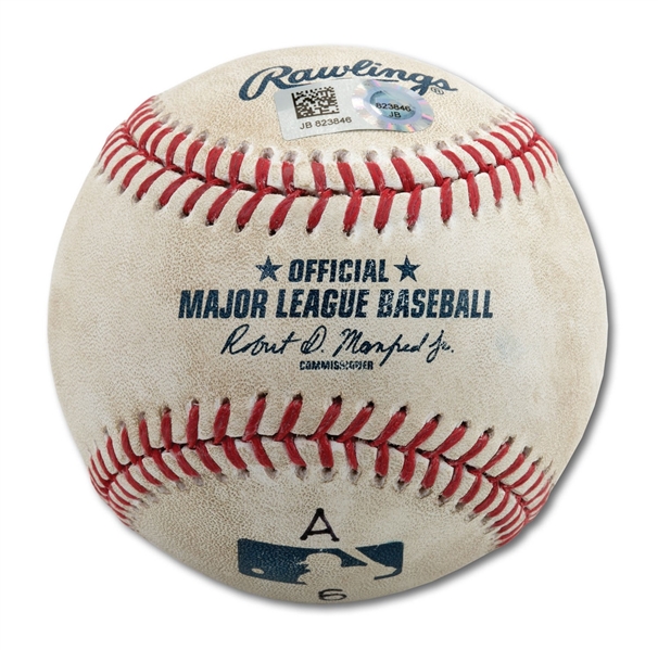 5/30/2017 GAME USED BASEBALL HIT BY ALBERT PUJOLS FOR HIS 599TH CAREER HOME RUN - ALSO TIED BABE RUTH ON ALL-TIME HITS LIST (MLB AUTH.)