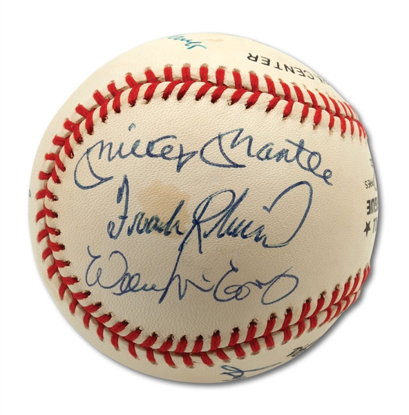 BASEBALL SIGNED BY (9) 500 HOME RUN CLUB MEMBERS INCL. MICKEY MANTLE