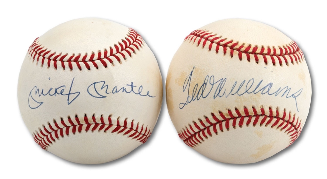PAIR OF MICKEY MANTLE AND TED WILLIAMS SINGLE SIGNED BASEBALLS (UDA COAS)