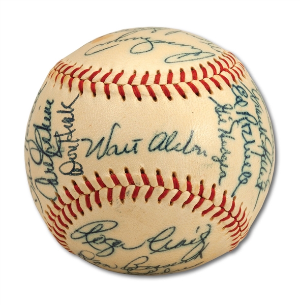 HIGH-GRADE 1955 BROOKLYN DODGERS WORLD CHAMPION TEAM SIGNED ONL (GILES) BASEBALL FROM THE WALTER ALSTON COLLECTION