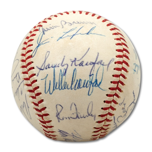1965 LOS ANGELES DODGERS WORLD CHAMPION TEAM SIGNED ONL (GILES) BASEBALL WITH 25 AUTOGRAPHS