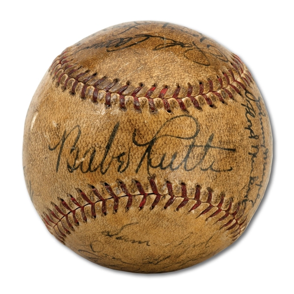 1934 NEW YORK YANKEES TEAM SIGNED OAL BASEBALL WITH BOLD RUTH & GEHRIG AUTOGRAPHS
